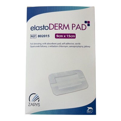 Plaster ELASTODERM PAD 9 cm x 15 cm opatrunek foliowy, z wkładem chłonnym, samoprzylepny, sterylny,